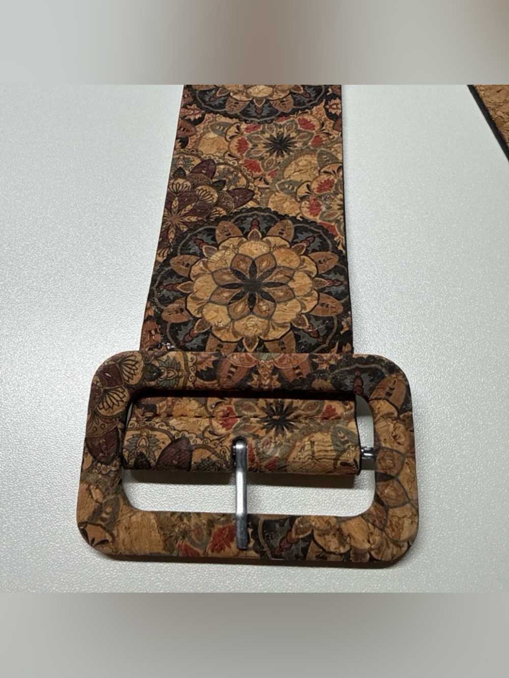 Boho Style Women’s Wide Belt OS Cork Material Mandala Pattern Bohemian Hippie